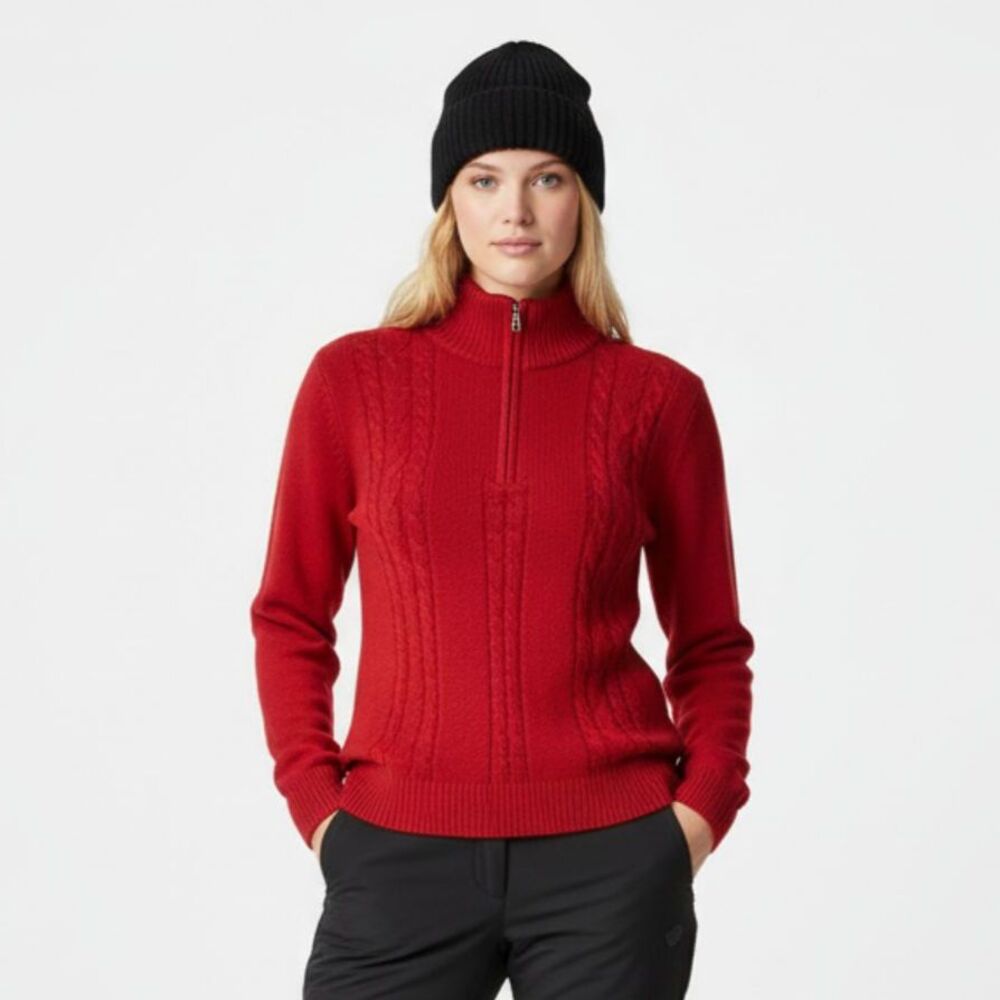 Vintage Nils Red Knit Zip Neck Ribbed Long Sleeve Sweater L
